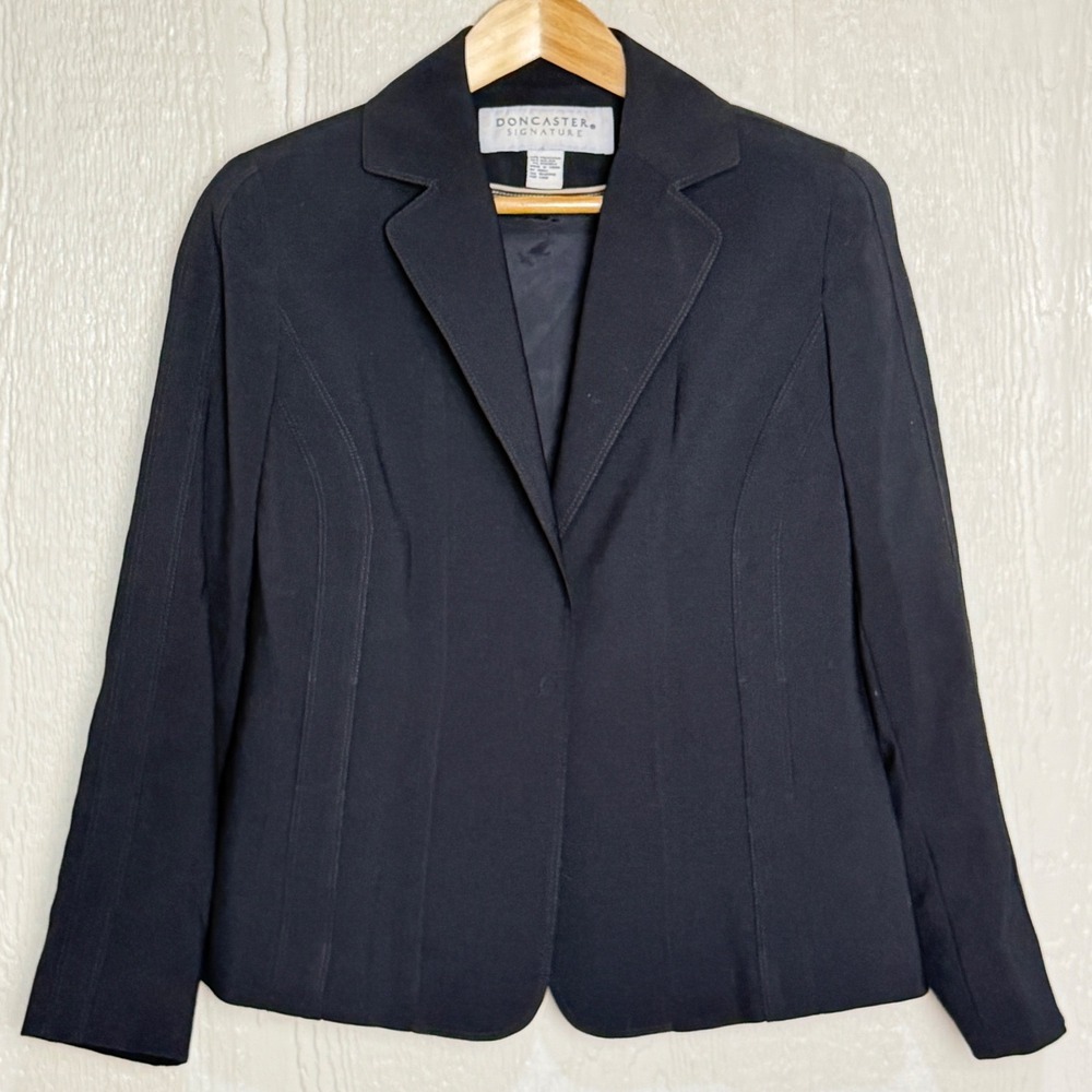 Doncaster Signature Black Single Button Blazer Jacket Size 14 Tailored Stretch